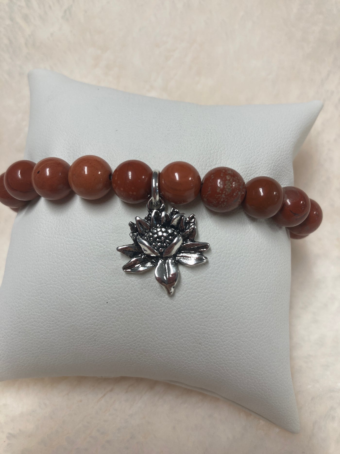 Red Jasper Bracelet w/Lotus Charm 8mm