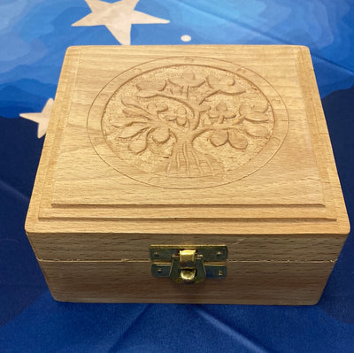 5" Tree of Life Wood Carved Box w/ Latch