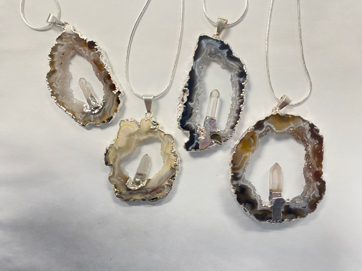 Agate Slice w/ Clear Quartz Point Necklace