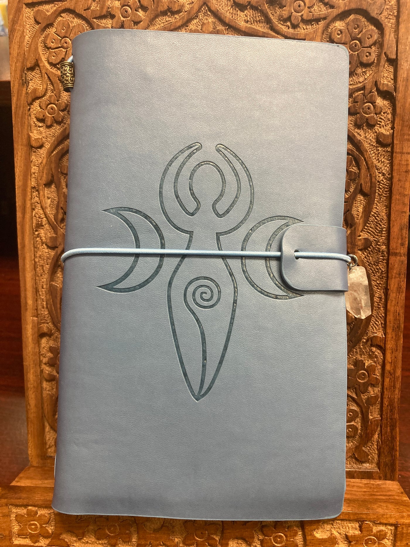 Triple Moon Goddess Journal w/Crystal, Leather