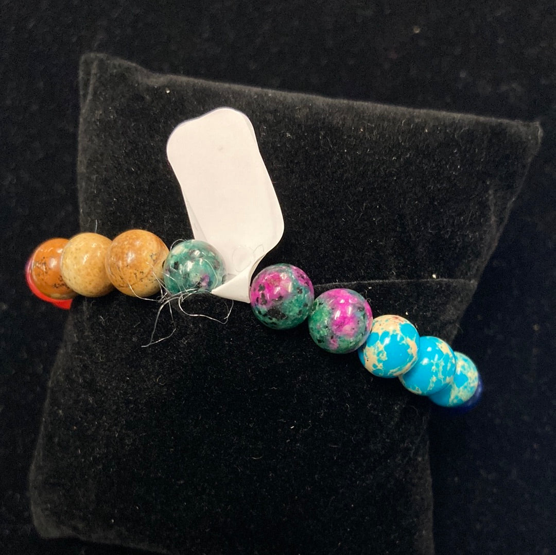 Vintage Chakra Like Beads Bracelet w/Tree of Life Charm 8mm