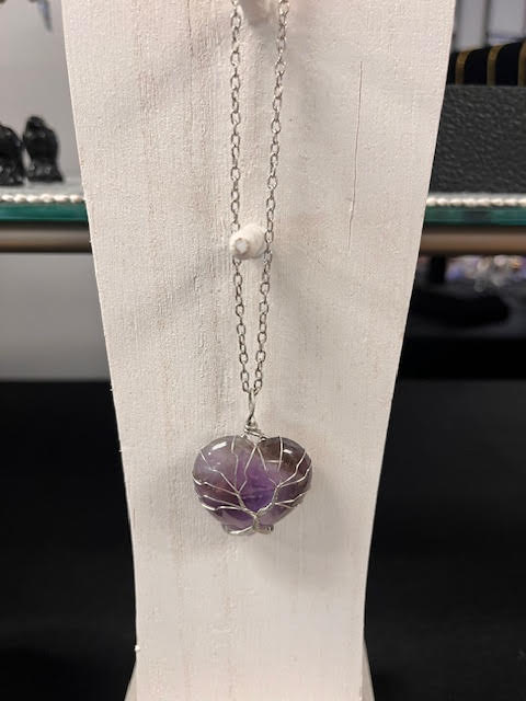 Amethyst Heart Crystal Wire Wrap Necklace