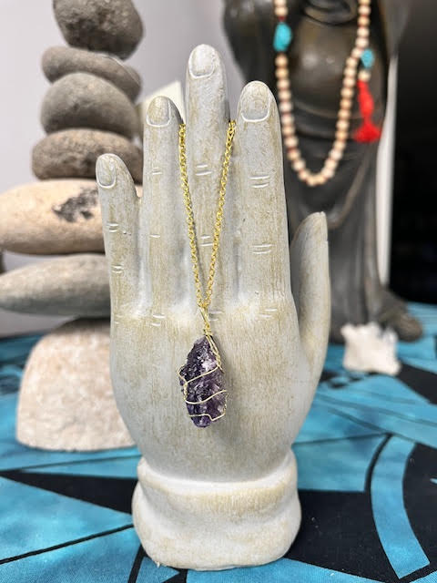 Amethyst Wire Wrapped Necklace Gold