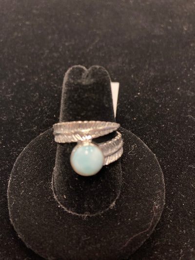 Larimar Feather Ring Sterling Silver Size 8.5