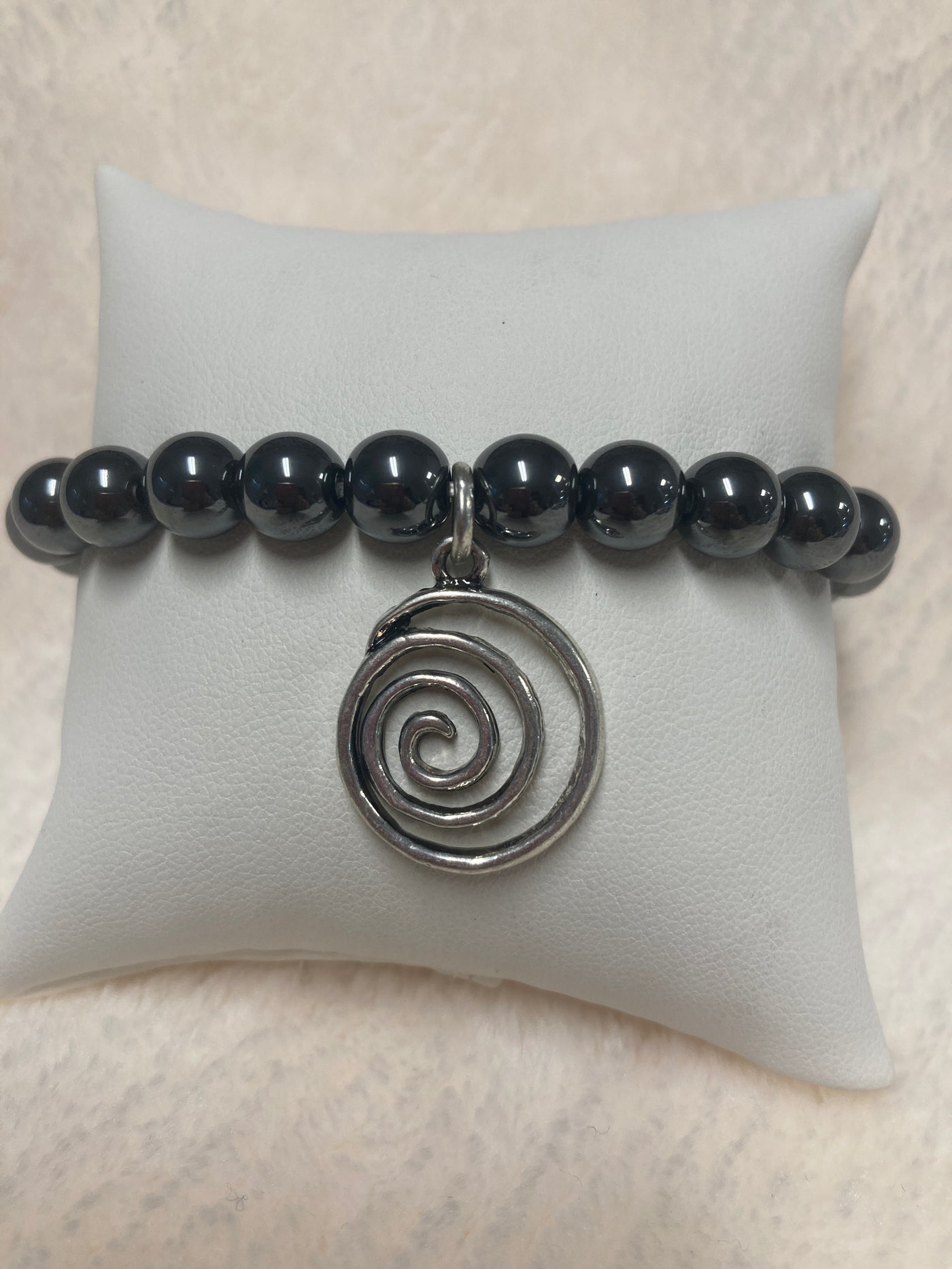 Hematite Bracelet w/Spiral Charm 8mm