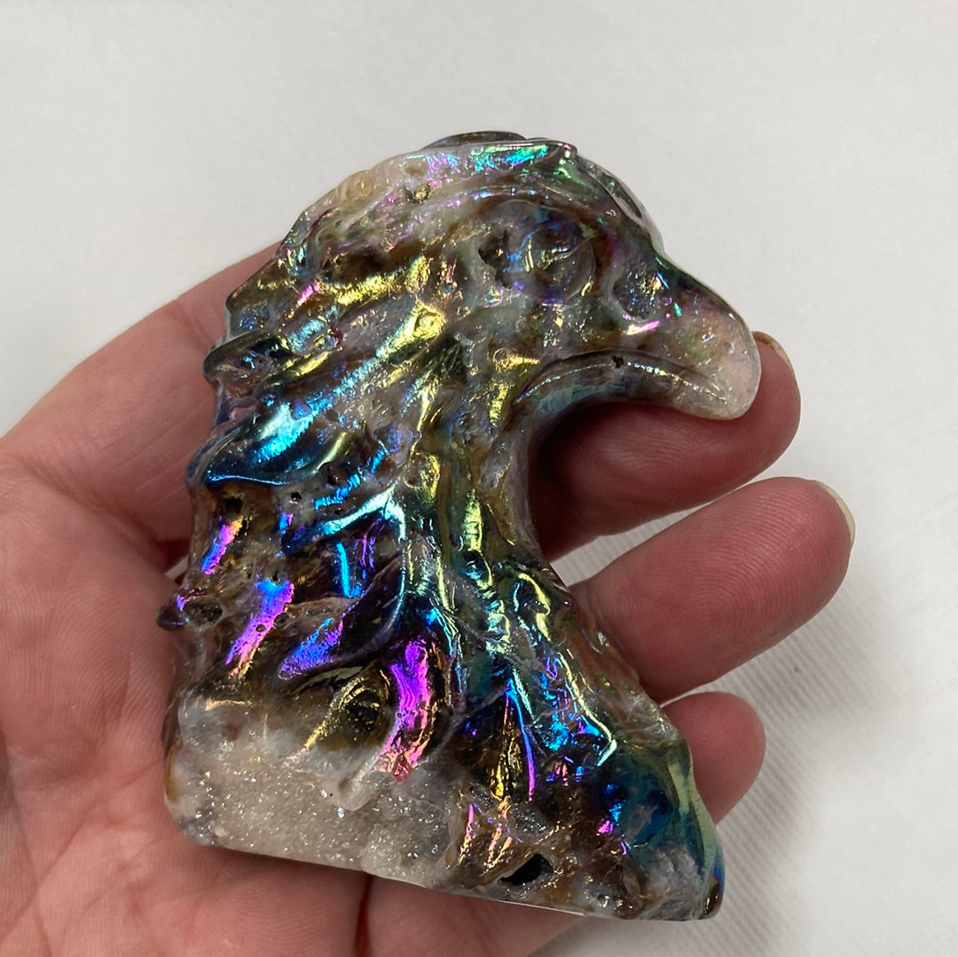 Eagle Head Carved Angel Aura w/Druzy 3" H