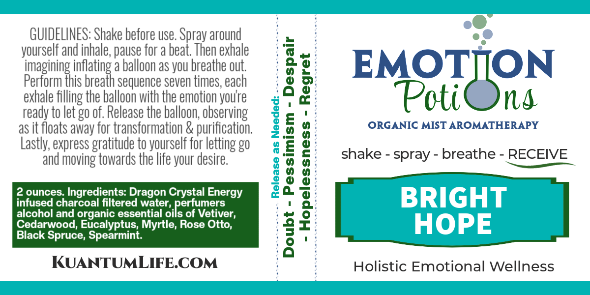 BRIGHT HOPE Emotion Potions Aromatherapy Mist to release Doubt, Pessimism, Despair, Hopelessness, Regret