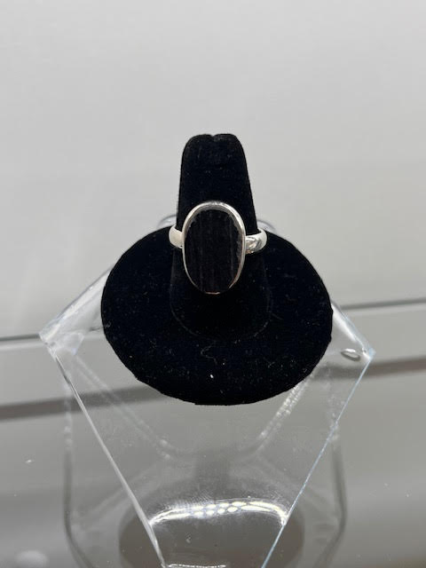 8-Black Tourmaline Raw Oval Shape Sterling Silver Ring Size 8