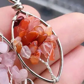 Carnelian Chips Tree of Life and Eye shaped Pendant