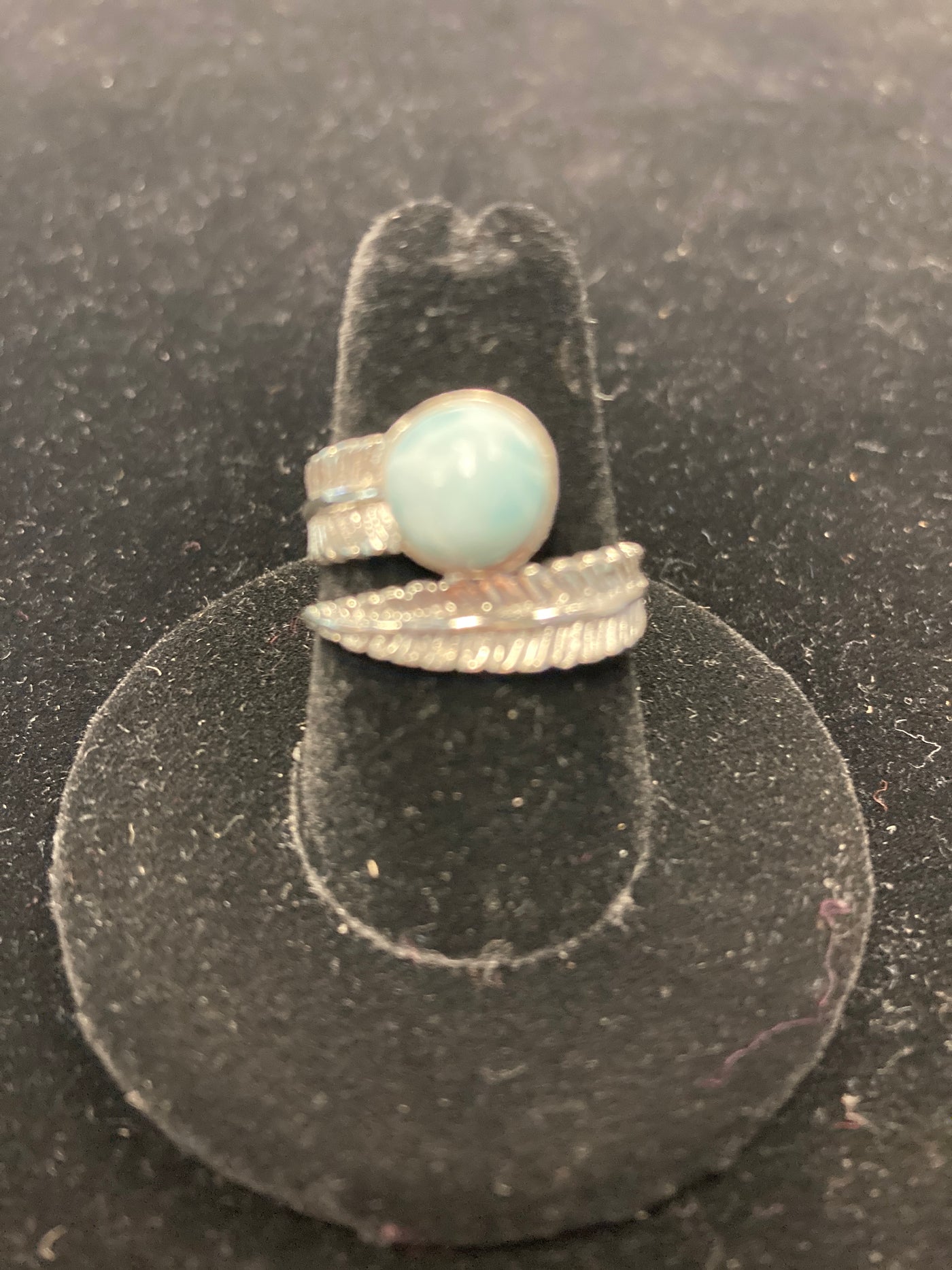 Larimar Feather Ring Sterling Silver Size 8