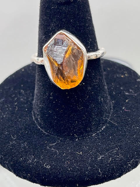 7-Citrine Raw Shape Sterling Silver Ring Size 7