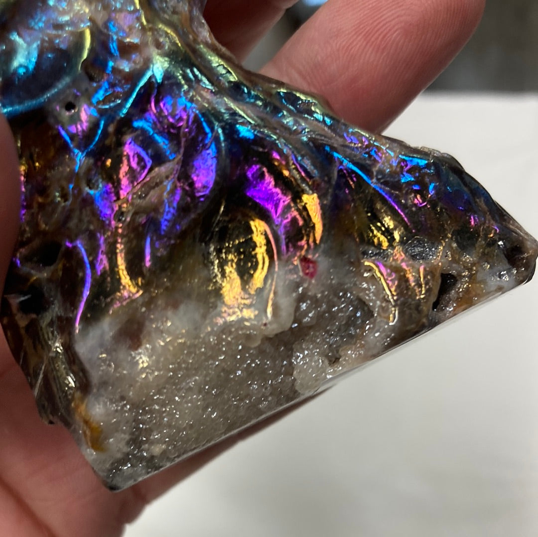 Eagle Head Carved Angel Aura w/Druzy 3" H