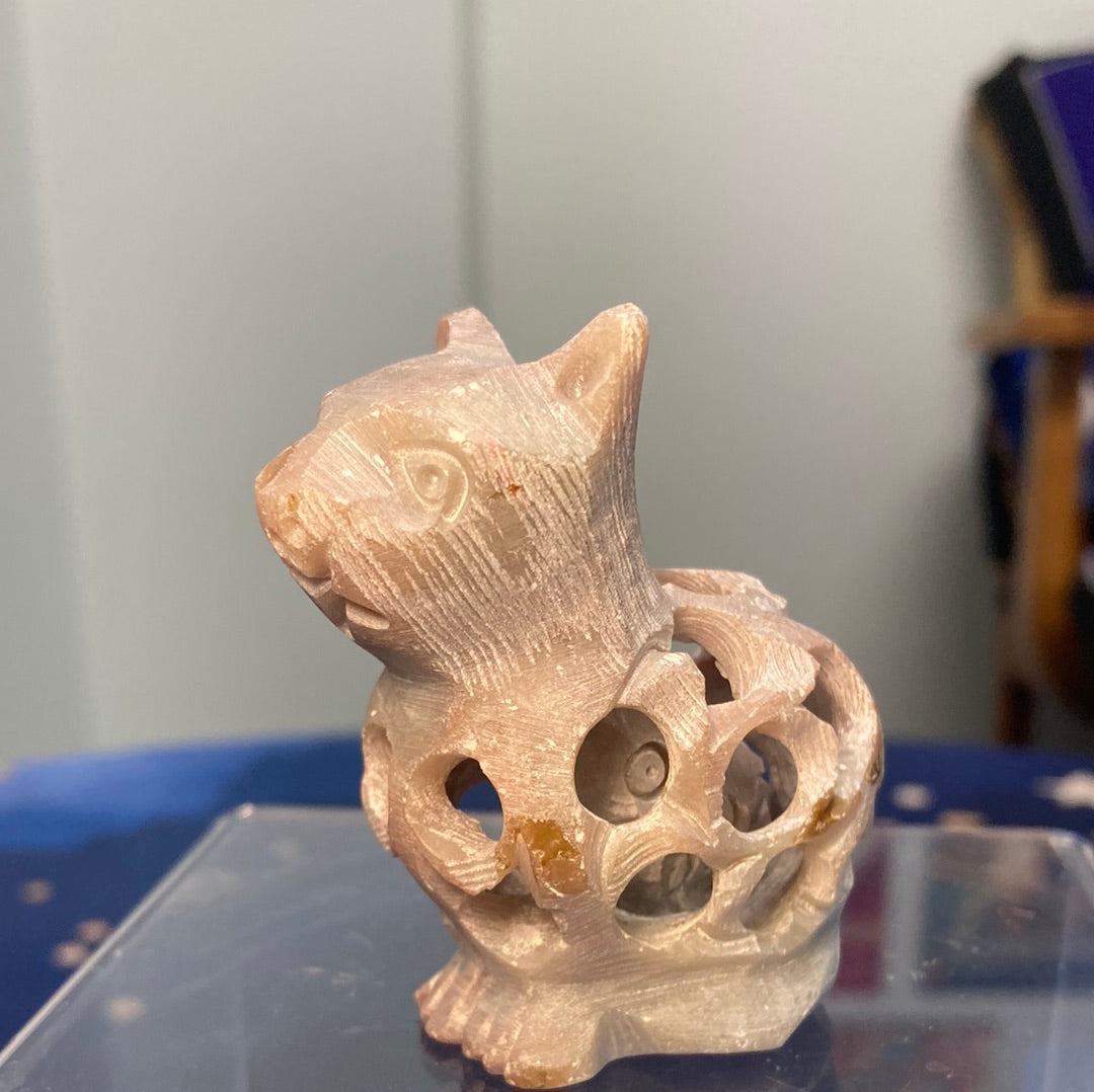 Cat in Cat Carved Soapstone 2.25"