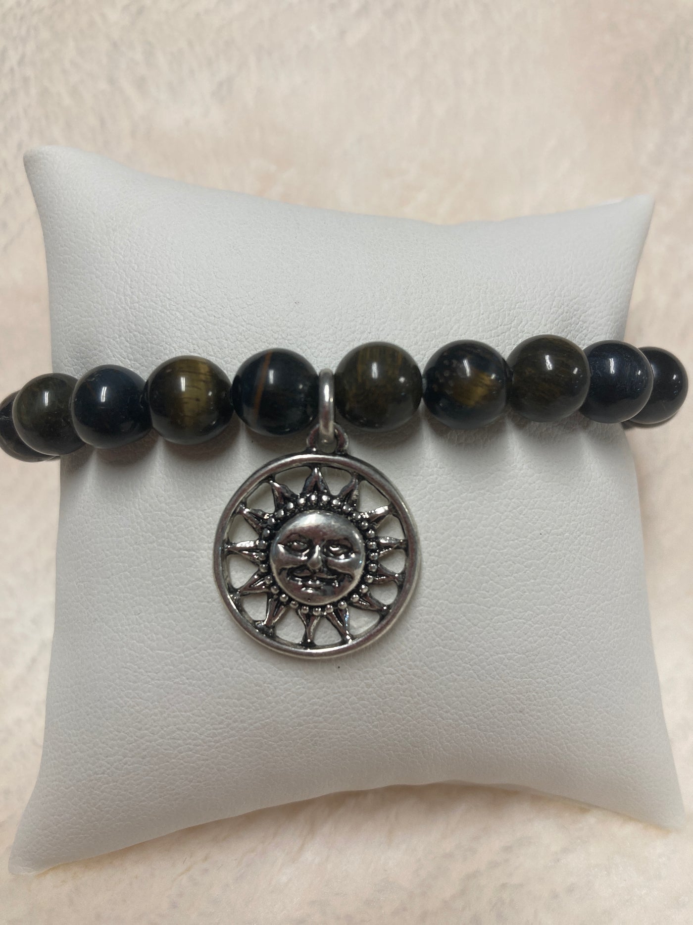 Blue Tigers Eye Bracelet w/Joy Sun Charm 8mm