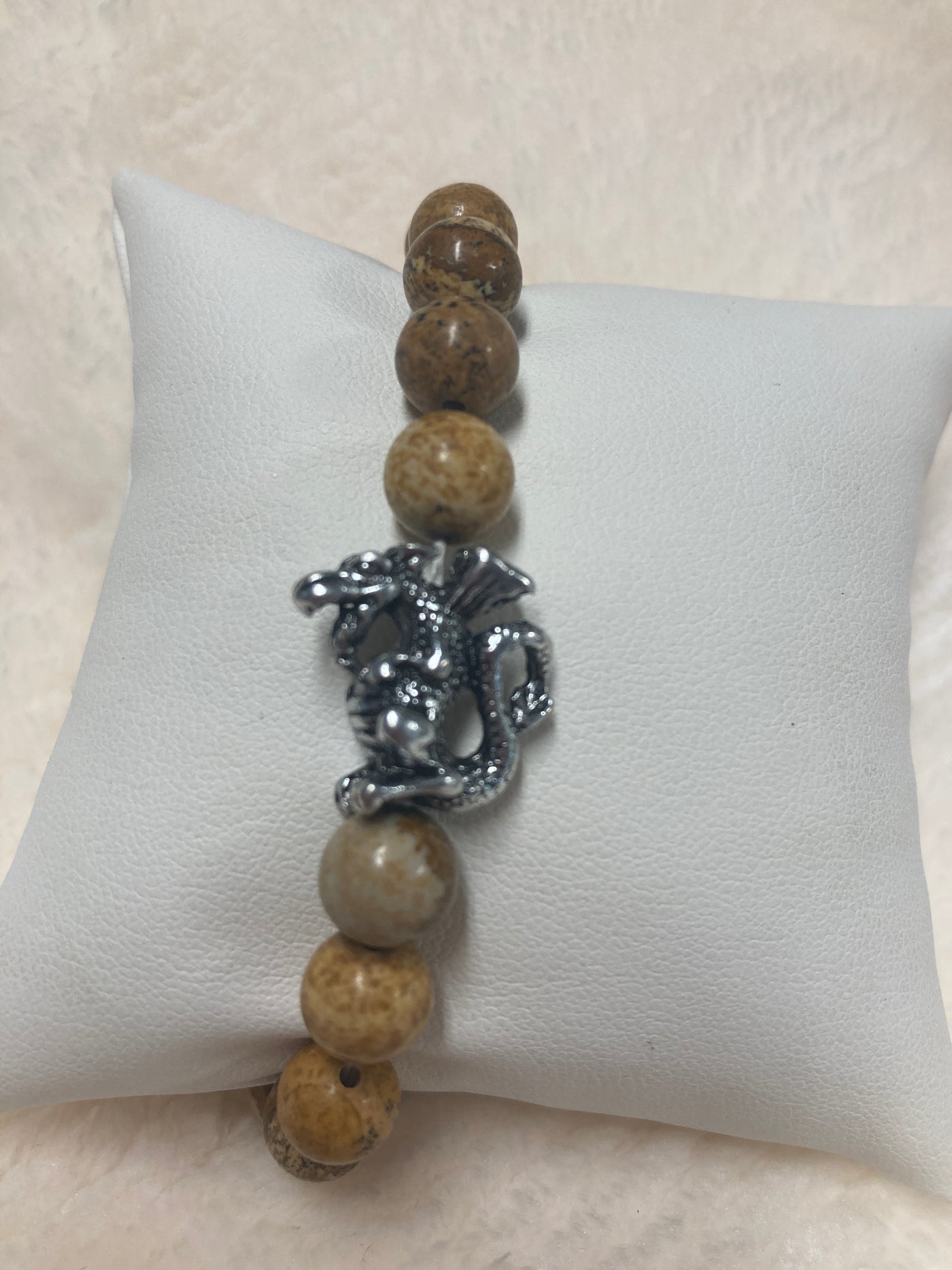 Picture Jasper w/Dragon Charm 8mm Bead Bracelet