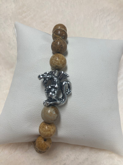 Picture Jasper w/Dragon Charm 8mm Bracelet