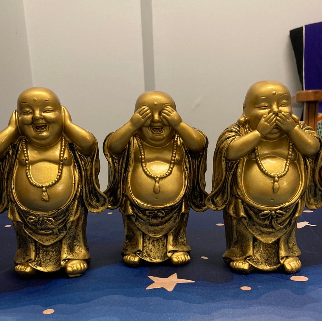 Gold Buddha Set of 3 See, Hear, Speak No Evil (Resin) Standing