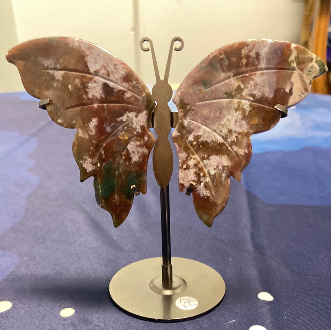 4" Ocean Jasper Butterfly On Stand (T-37)