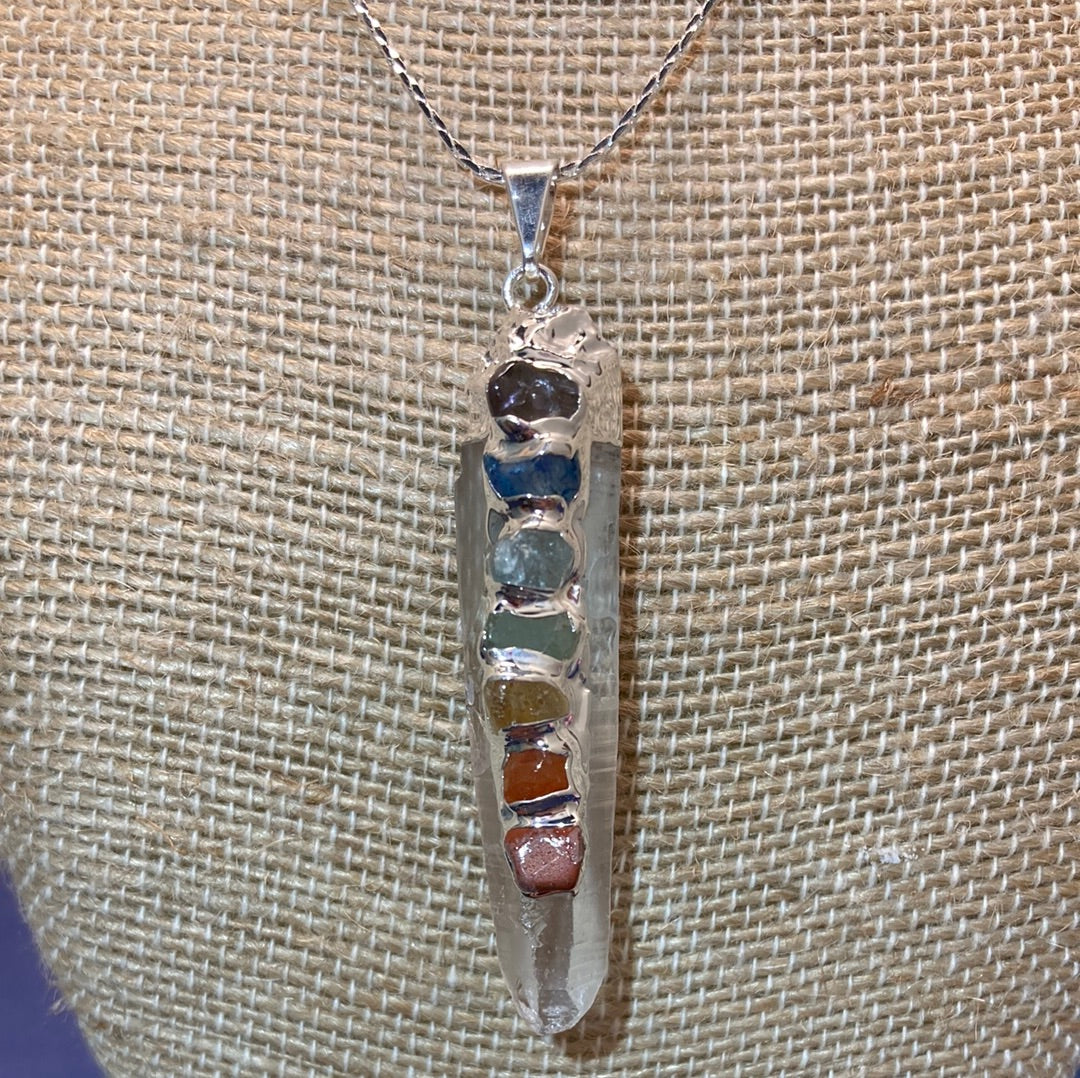 Lemurian Point w/ Chakra Crystals Necklace