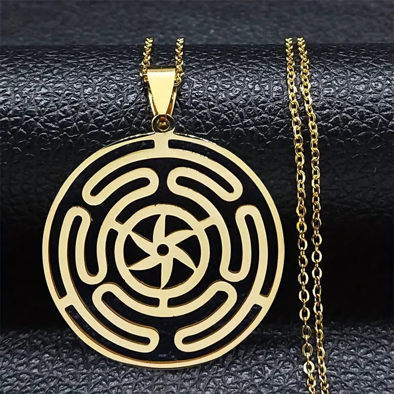 Golden Hecate Wheel Pendant Necklace