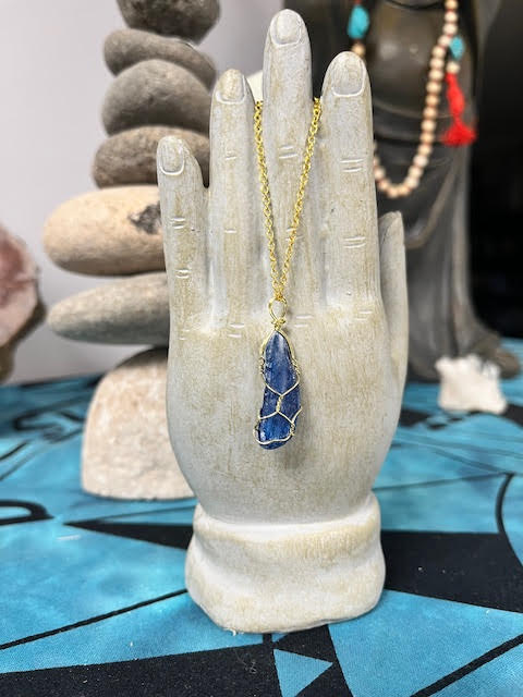 Lapis Lazuli Wire Wrapped Necklace Gold