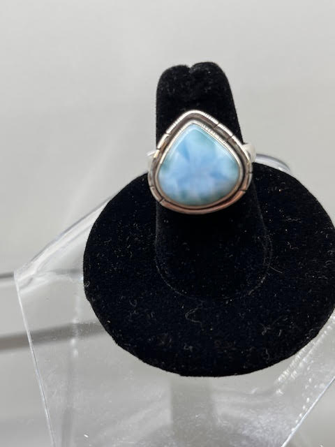 7-Larimar Tear Drop Shape Sterling Silver Ring Size 7