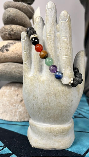 Seven Chakra Crystals & Lava Bracelet 8mm