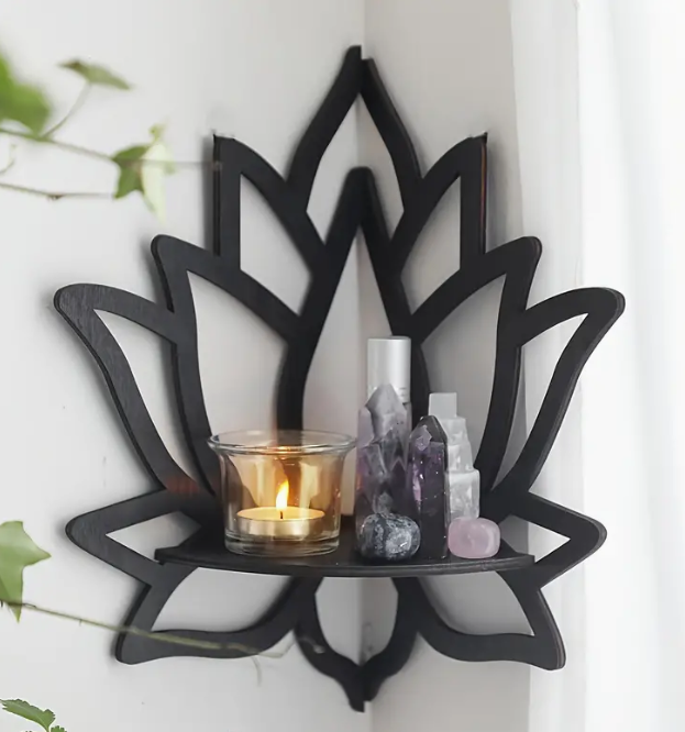 Lotus Wood Shelf -Black, Corner Shelf