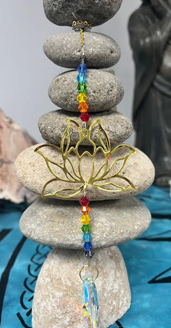 Chakra Lotus Suncatcher with Chakra Beads (Gold or Silver)