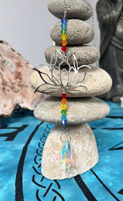 Chakra Lotus Suncatcher with Chakra Beads (Gold or Silver)