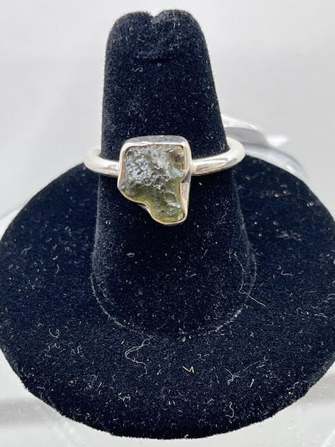 7-Moldavite Raw Shape Sterling Silver Ring Size 7