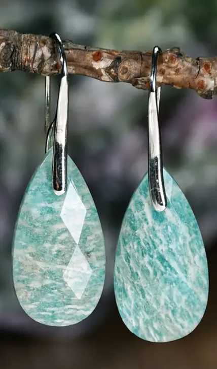 Amazonite Natural Stone Teardrop Dangle Earrings
