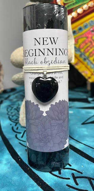 New Beginnings Candle with Black Obsidian Heart Charm