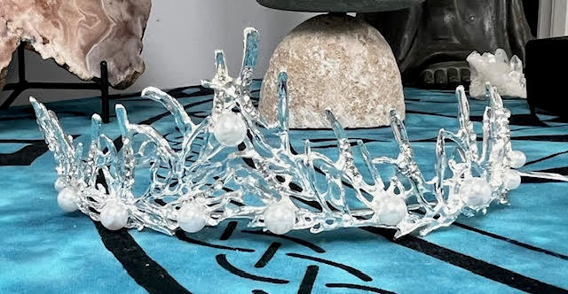 "Pearl" Silvertone Rhinestone Flower Crown Tiara