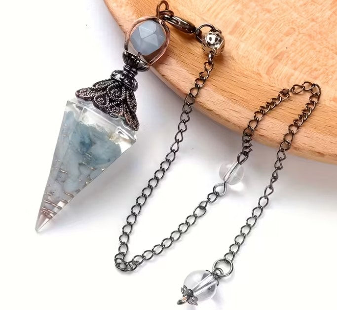 Aquamarine -Natural Stone Resin Crushed Stone Pendulum Pendant
