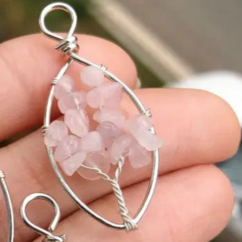Rose Quartz Chips Tree of Life and Eye shaped Pendant
