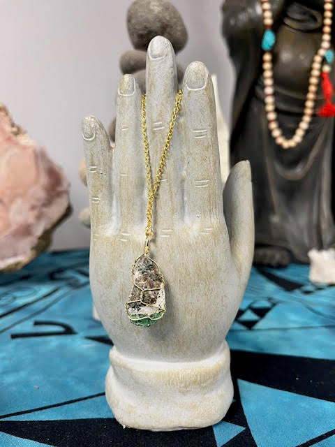 Ruby Zoisite Wire Wrapped Necklace Gold
