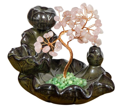 Ceramic Backflow Incense Holder - Rose Quartz Gem Tree