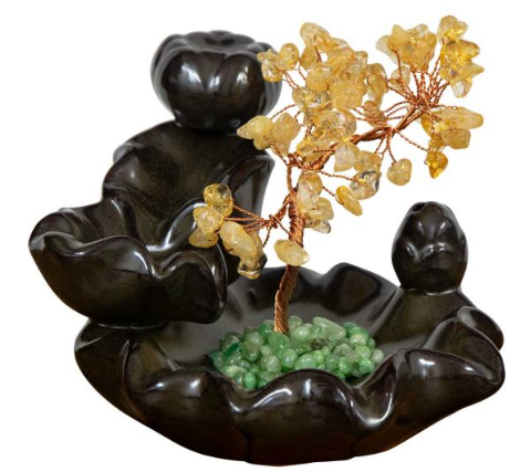 Ceramic Backflow Incense Holder - Citrine Gem Tree