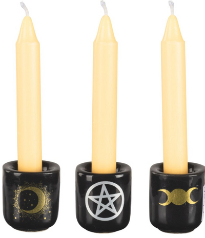 Pentacle Black Ceramic Mini Chime Spell Candle Holder