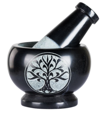 3" Tree of Life Black Marble Mortar and Pestle Set