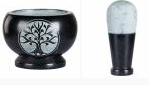 3" Tree of Life Black Marble Mortar and Pestle Set