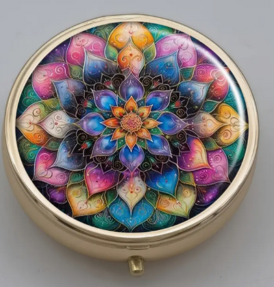 Mandala Design Round Pill Box - 3 Compartments