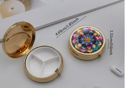 Mandala Design Round Pill Box - 3 Compartments