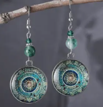Vintage Mandala Flower Design Dangle Earrings