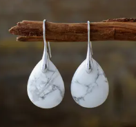 Howlite Natural Stone White Teardrop Earrings