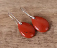 Red Jasper Natural Stone Teardrop Earrings
