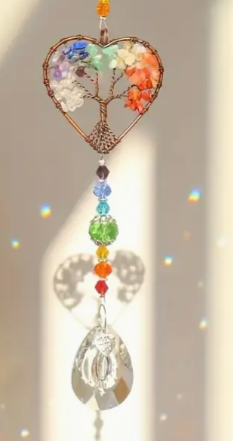 Metal Heart with Chakra Beads Prism Suncatcher