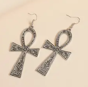Ankh Dangle Earrings - Silver Vintage