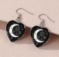 Crescent Moon and Mushroom Heart Earrings